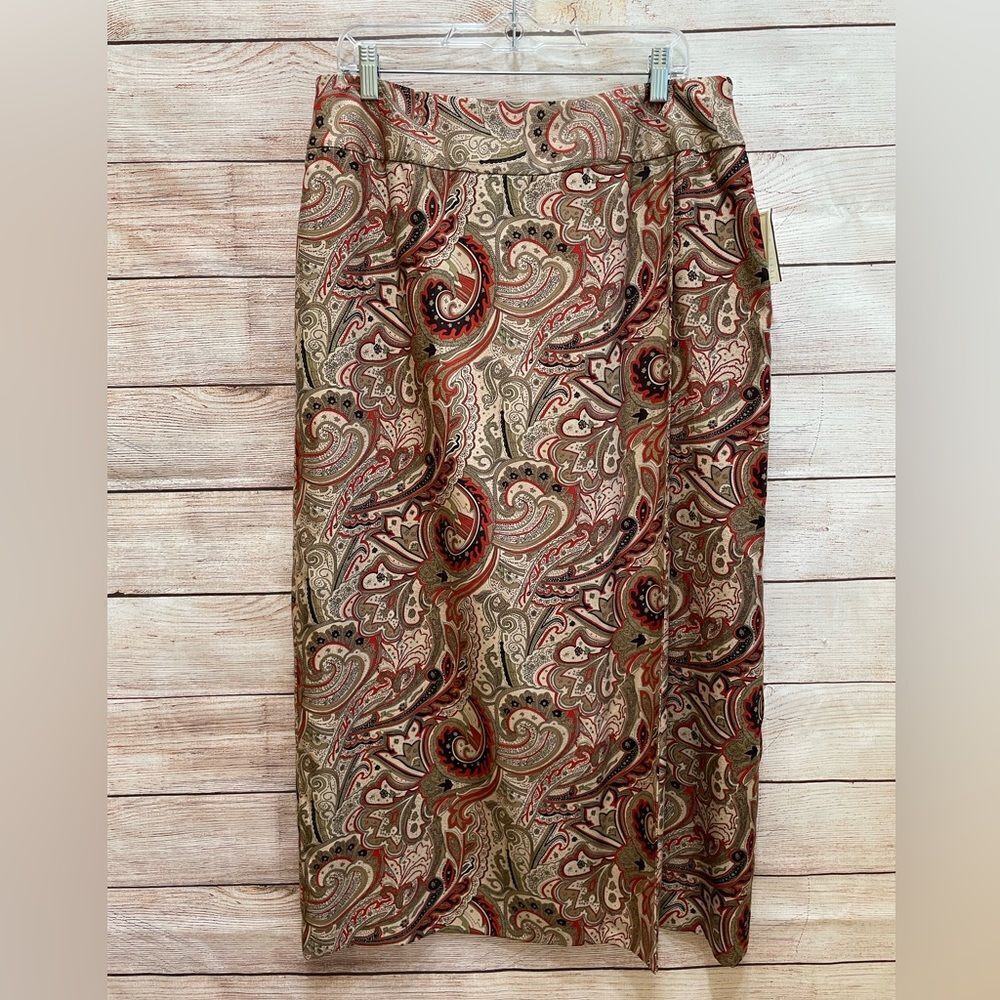 NEW WITH TAGS PECK & PECK PAISLEY MODEST MAXI‎ SKIRT IN 100% SILK